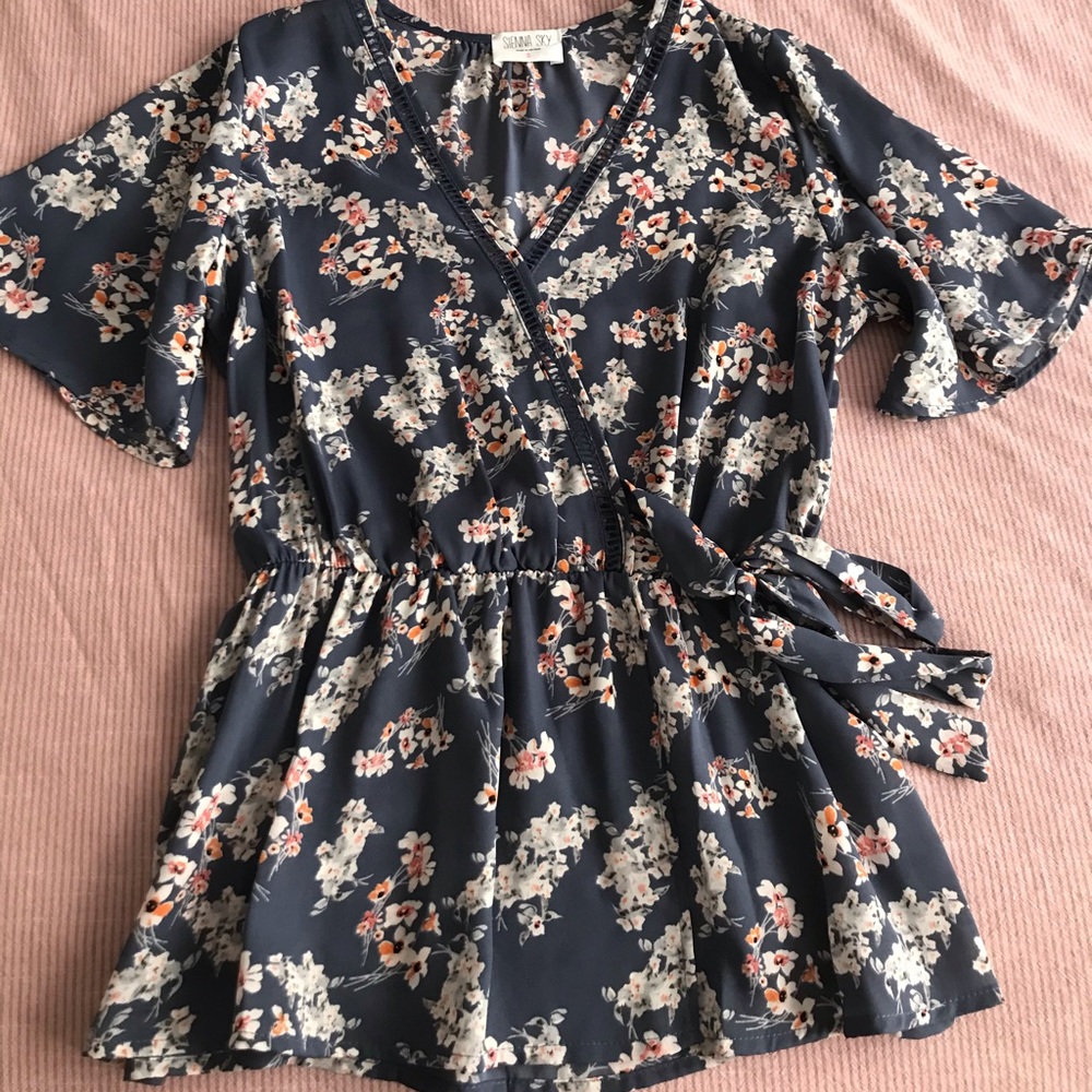 Sienna Sky | Blue Floral Kimono Blouse